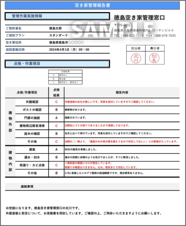 空き家巡回報告書